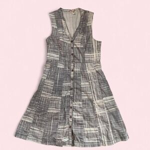 Maeve Anthropologie Gray Ivory Plaid Fit Flare Button Down Dress Size 4